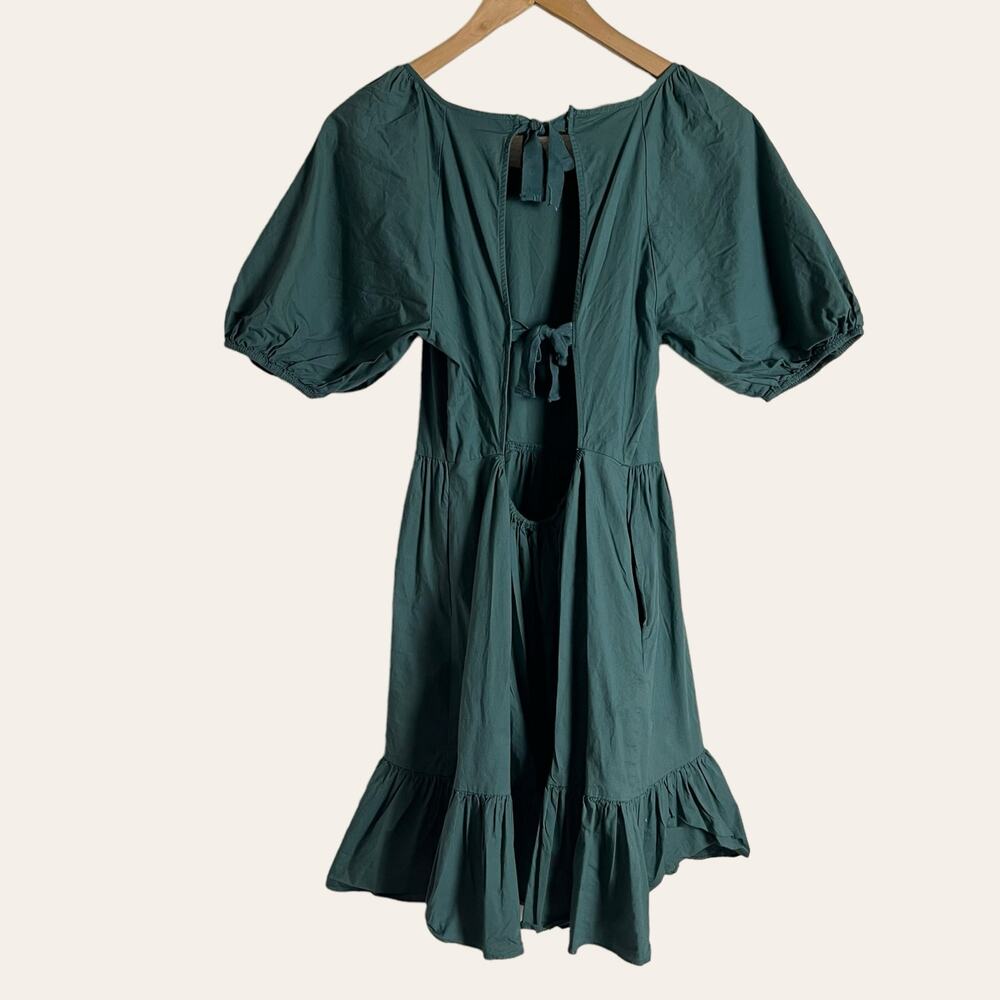 Peter Som Collective Green Puff Sleeve Tiered Tie Back Mini Dress Size 6 - Picture 15 of 15